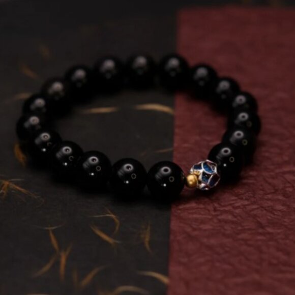 NWT: Natual Obsidian Lotus Mala Bead Bracelet - Picture 4 of 4